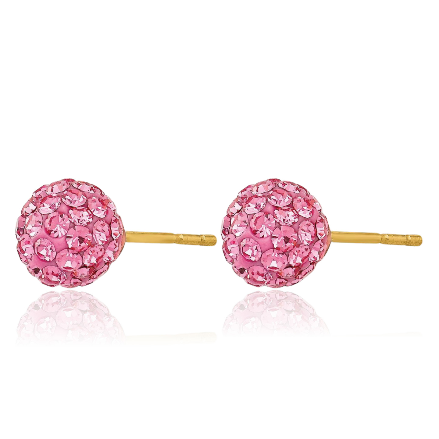 14K Solid Yellow Gold Rose Crystal Medium Ball Stud Earrings 6mm 1/4 inch Round