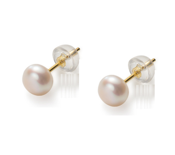 14K Gold Freshwater Cultured Pearl Button Stud Earrings 925 Sterling Silver Set