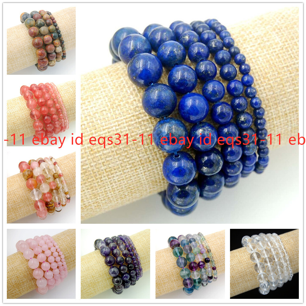 4/6/8/10/12mm Natural MultiColor Round Gemstone Beads Stretch Bracelet 7.5”