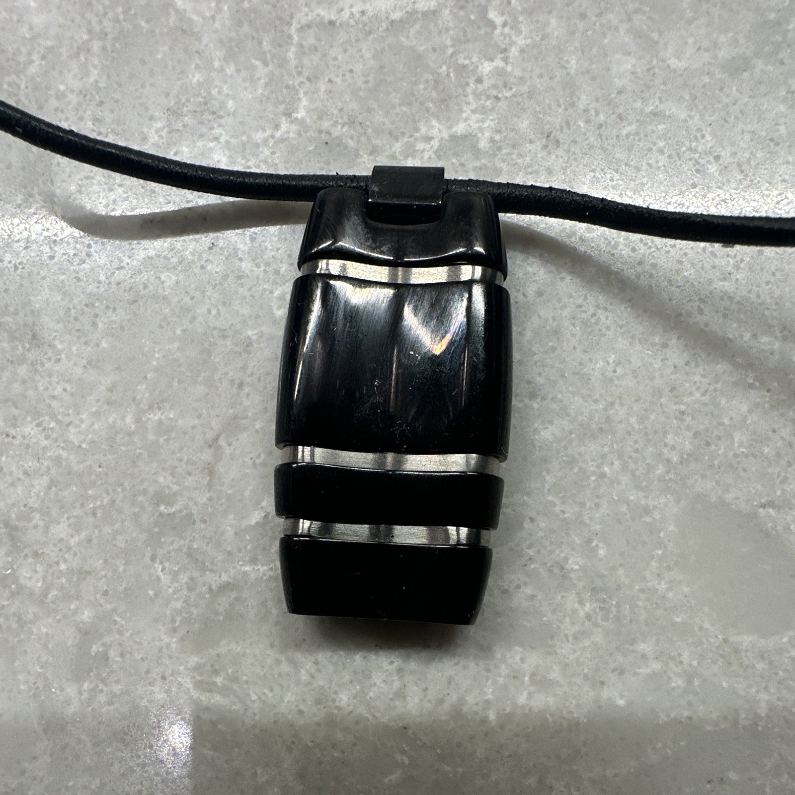 Lotus Black Leather Cord Necklace, Silver Rectangle Charm Pendant, Lobster Clasp