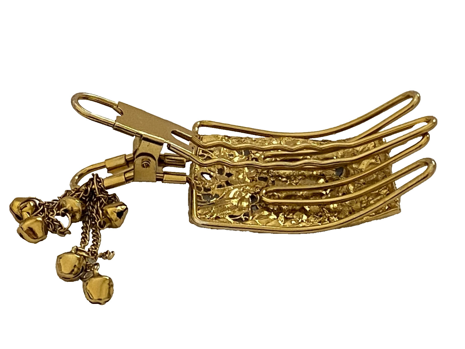 Gold Metal Hair Clip with Colorful Rhinestones & Bells Indian Wedding Jewelry