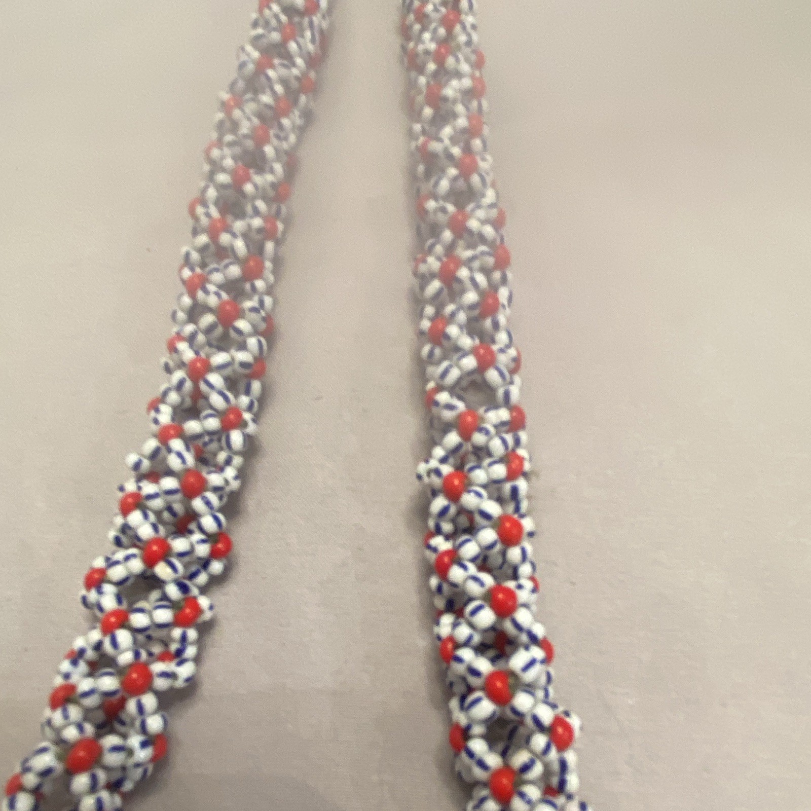 Red White & Blue Beaded Statement Strand Necklace 24in No Stone Vintage