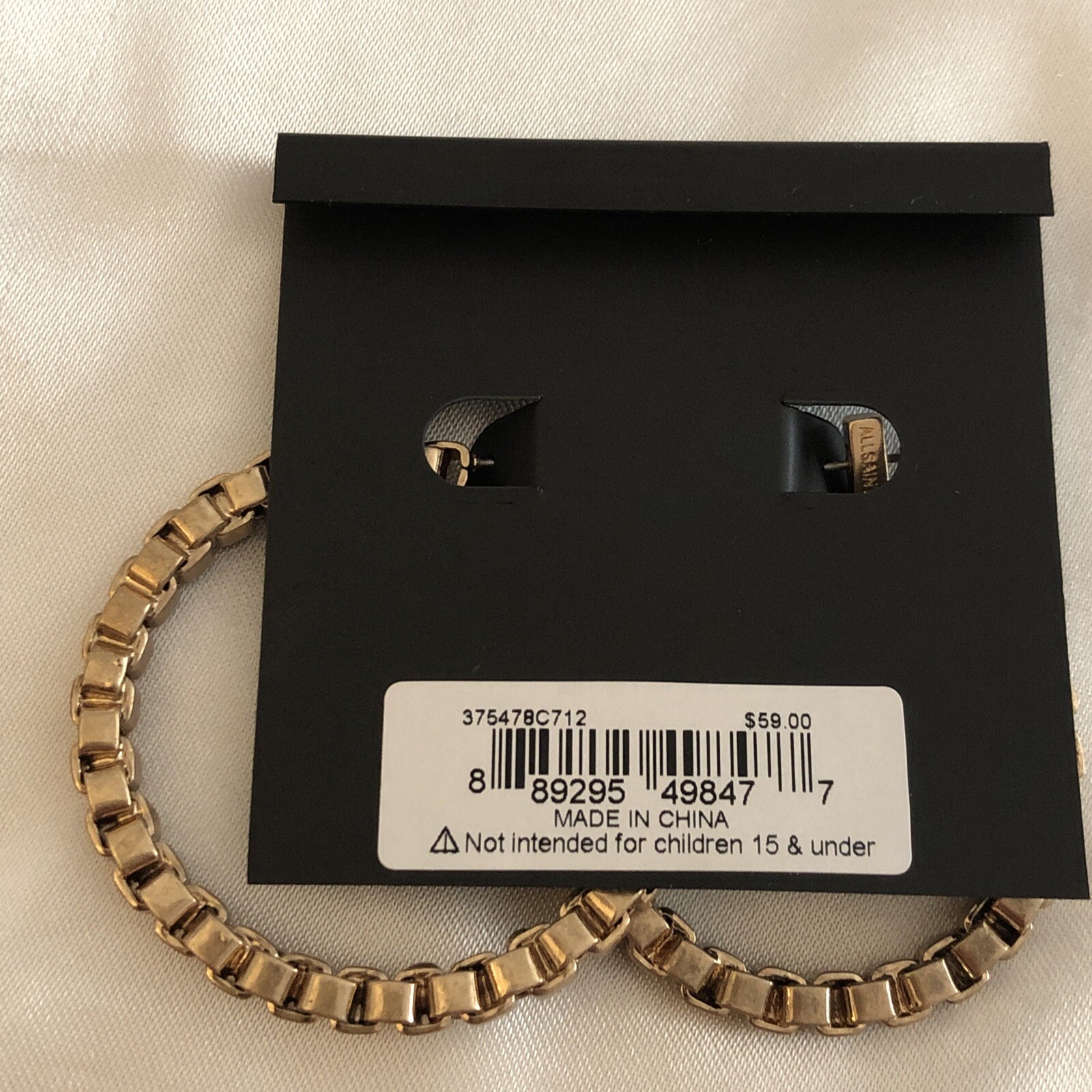All Saints Gold Tone Large Chain C-Shaped Hoop Earrings NWT