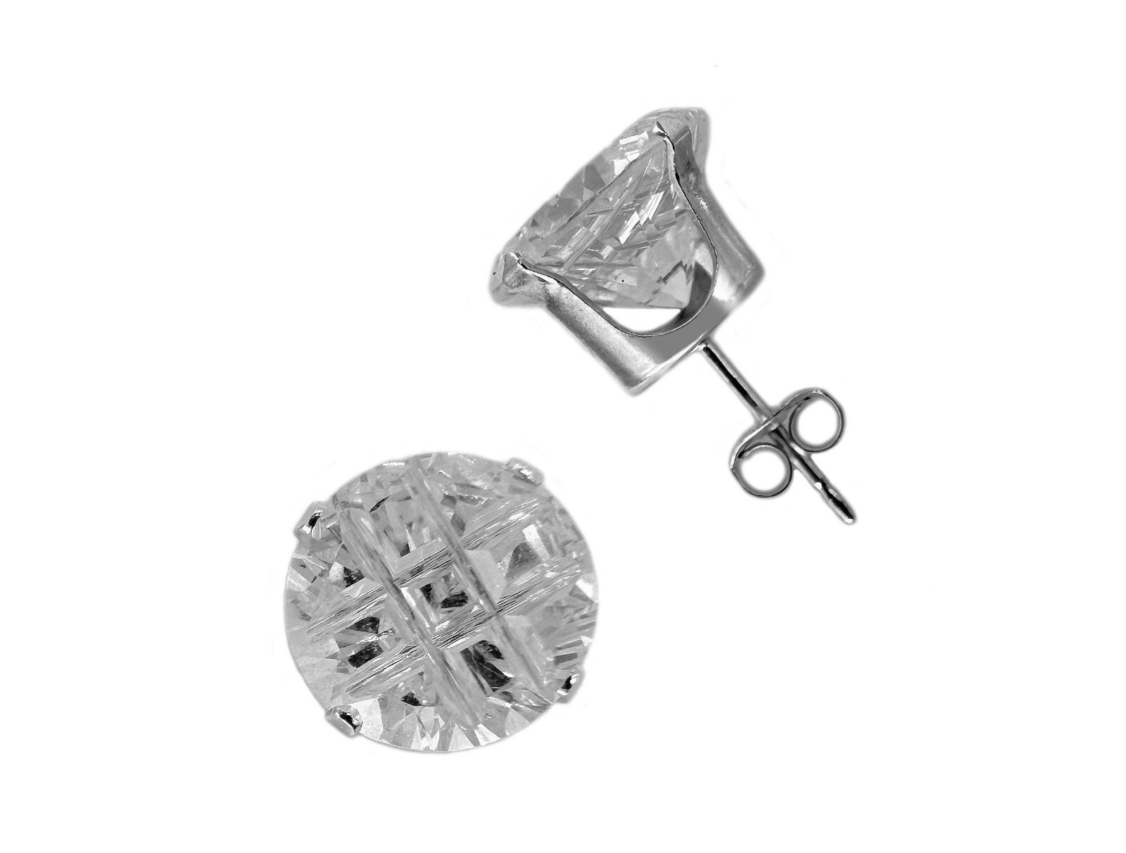 8.0mm Round Cubic Zirconia Invisible Cut 925 SOLID Sterling Silver Stud Earrings