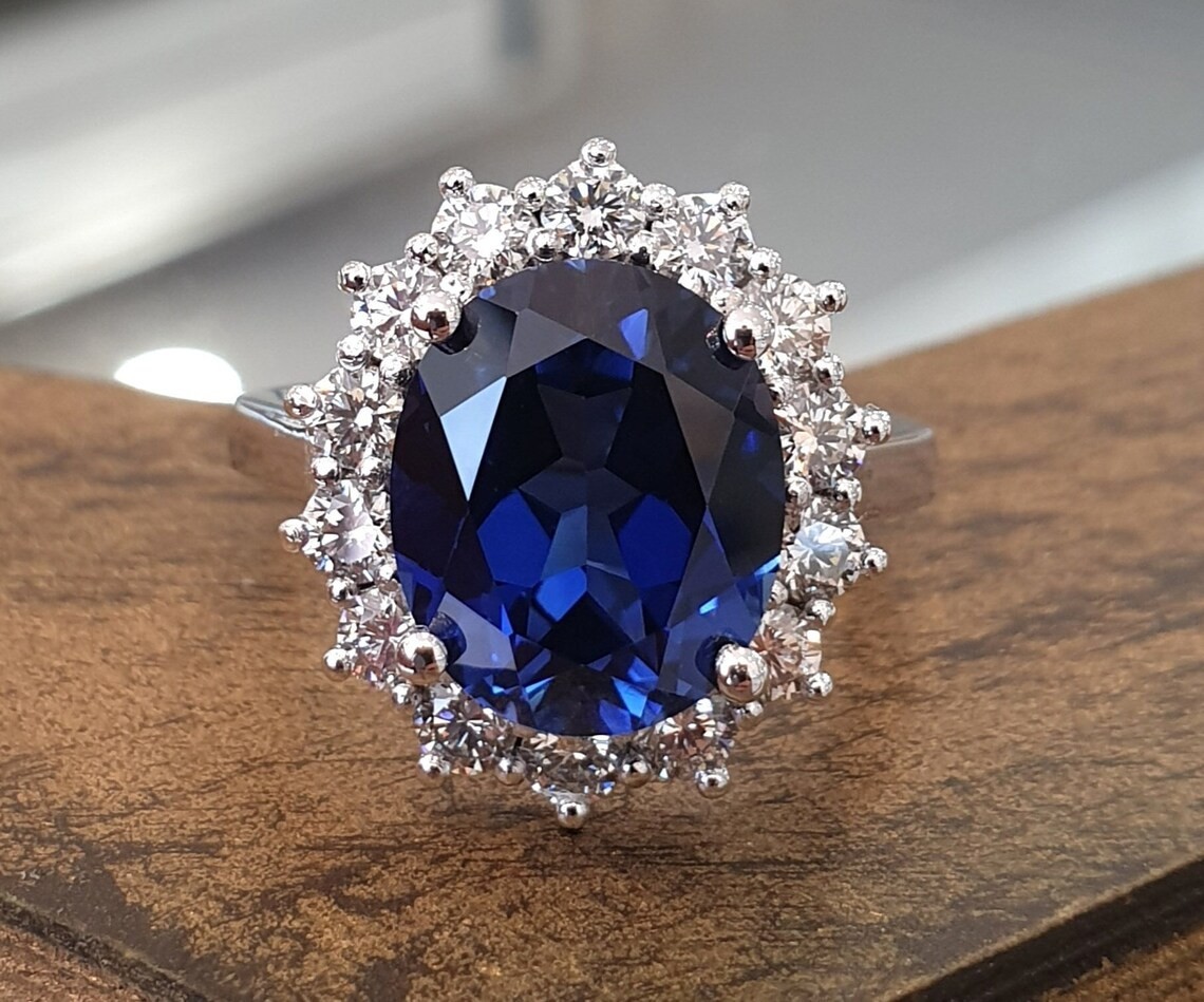 2CT Sappphire Lab Created 925 Silver Plated Halo Ring Anniversary Gift