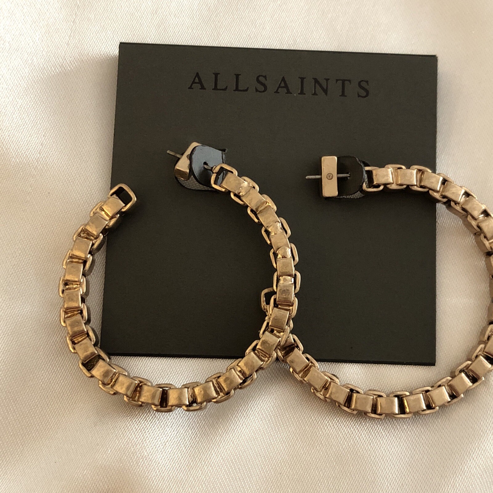 All Saints Gold Tone Large Chain C-Shaped Hoop Earrings NWT