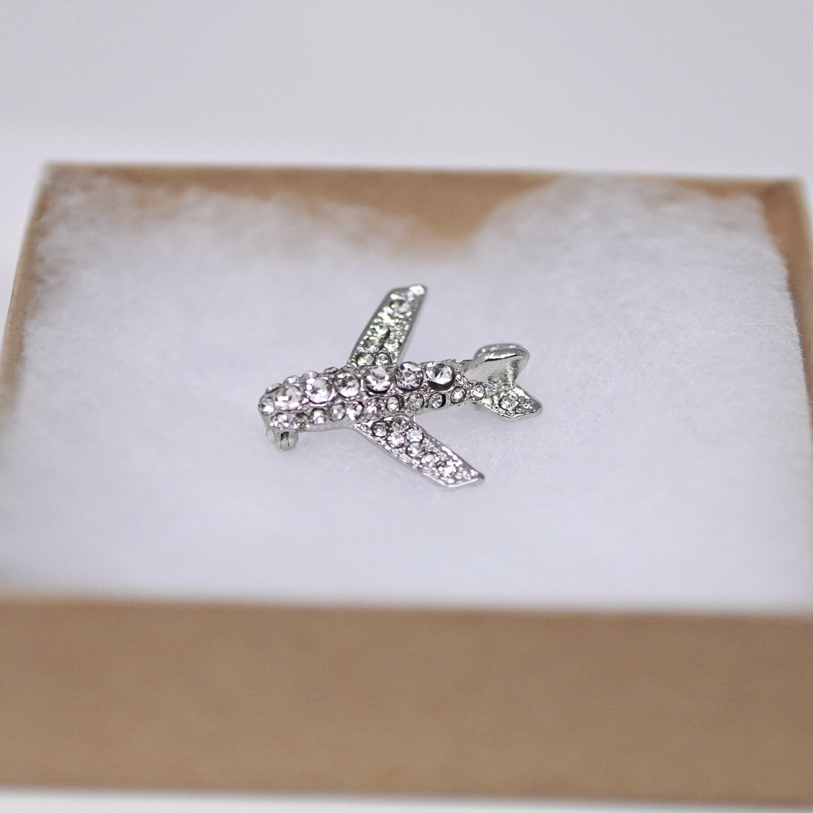Crystals Airplane Flight Attendant Uniform Rhinestone Brooche Pin Silver Tone