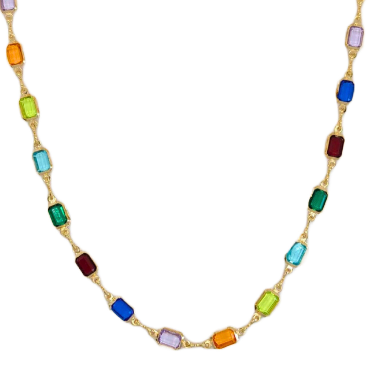 18k Gold Filled Multicolor Rectangles Link Chain for Women 18″