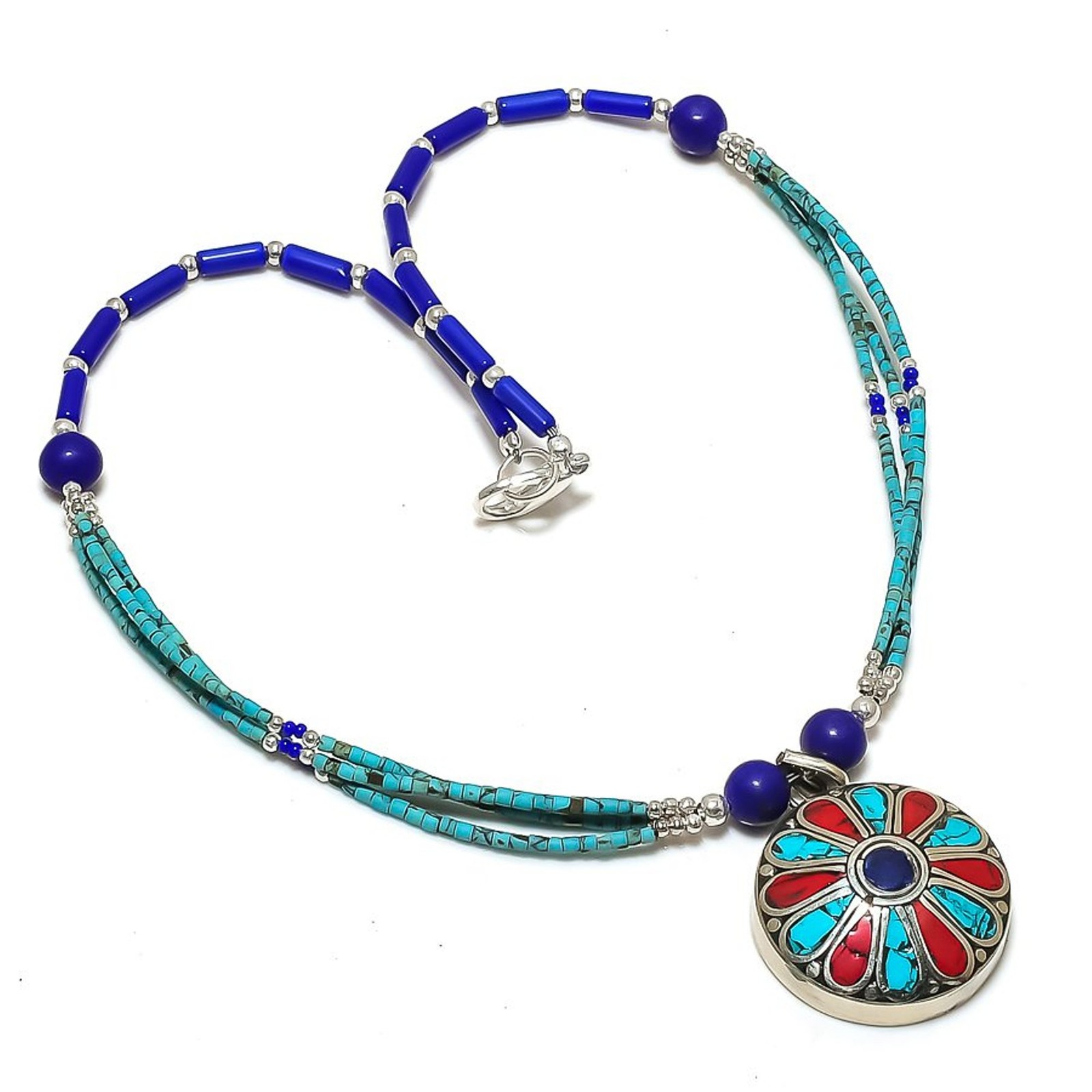Lapis lazuli Turquoise Coral Handmade Necklace Nepali Beaded Jewelry 18″ NA 789