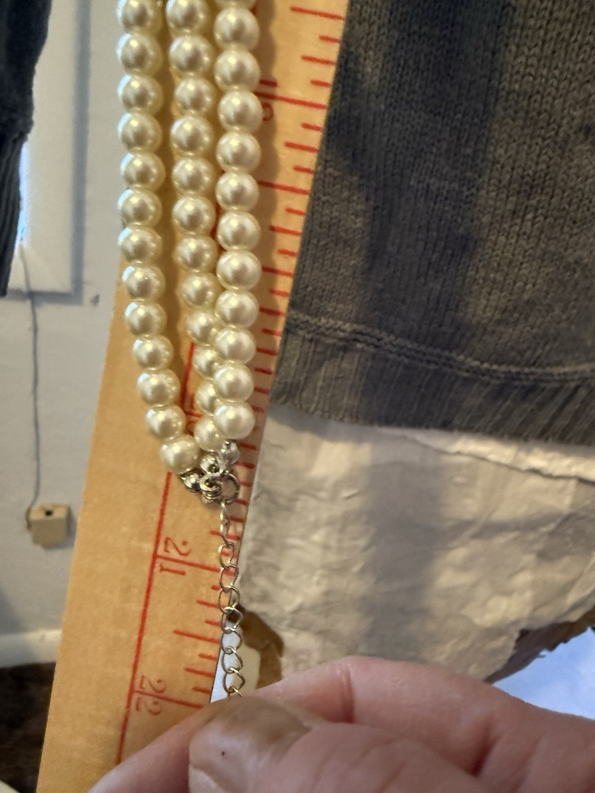 Layered Beaded Statement Necklace White Imitation Pearl 21in Adjustable Hook