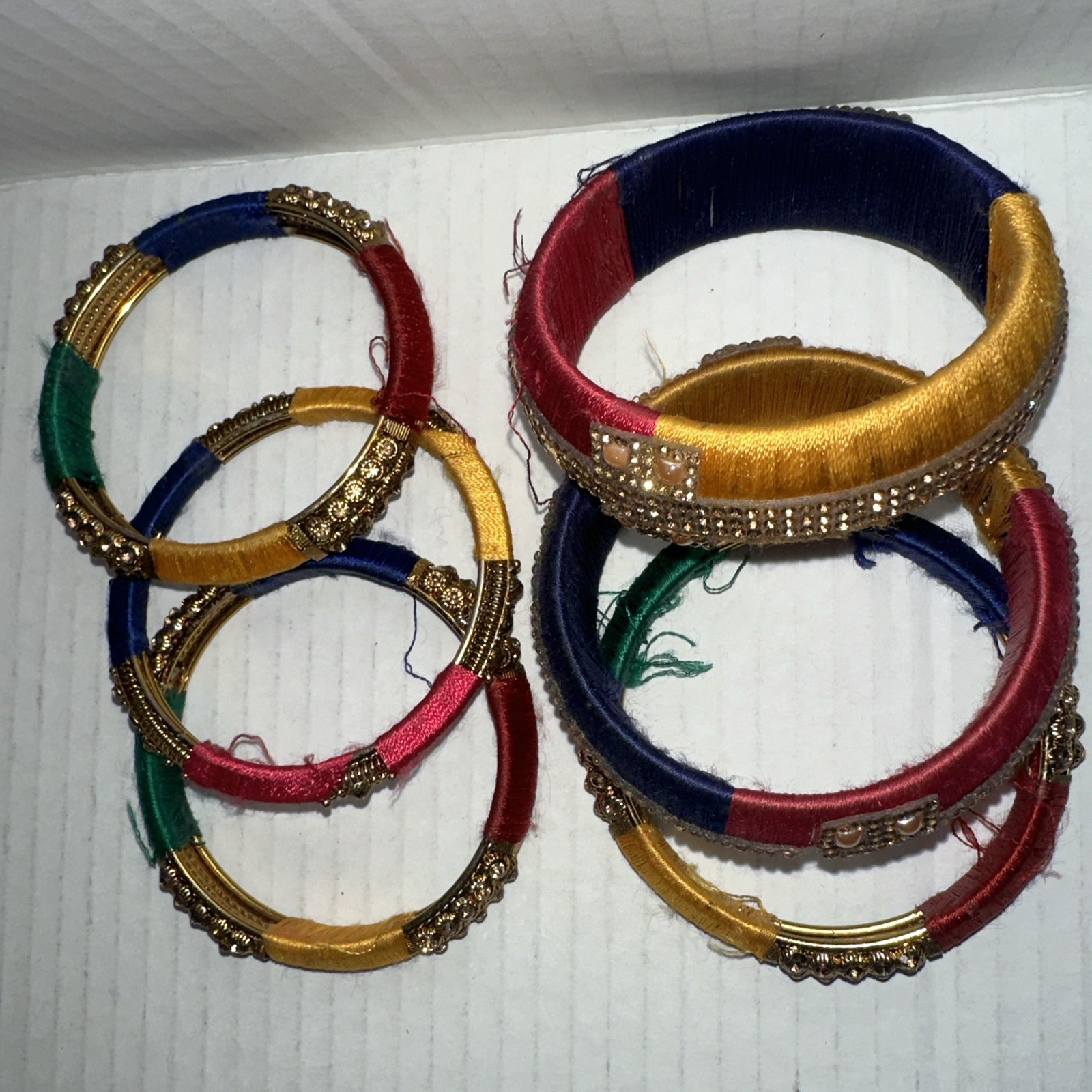 BangleBracelet Multicolor Threaded Set Of 6 – See Pics – Some Thread Damage