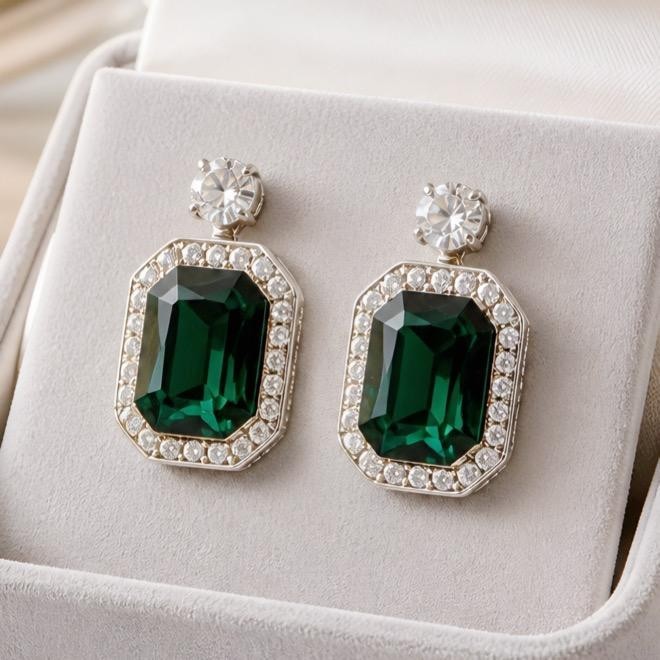 NEW DANGLING STUD EARRINGS SQUARE ACRYLIC STONE & CRYSTALS SELECT COLOR