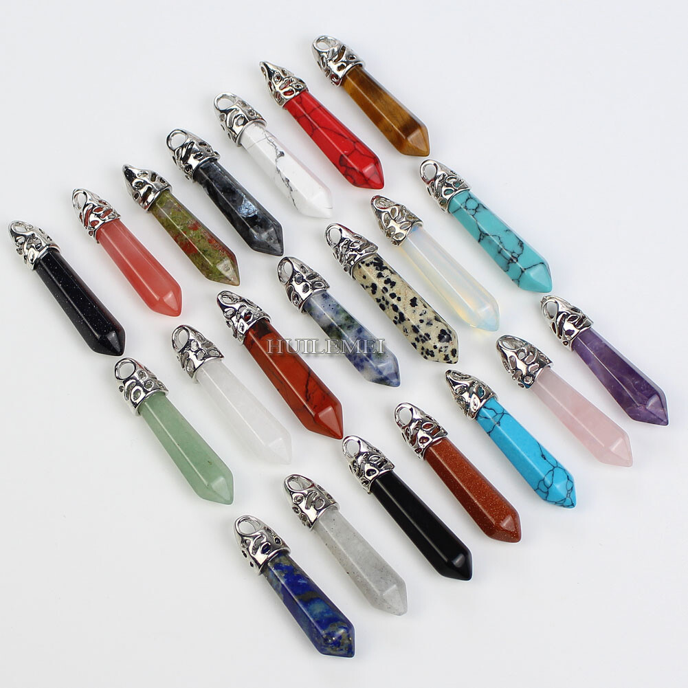 20pcs Mixed Natural Stone Gems Hexagonal Pointed Pendants Healing Crystal Quartz