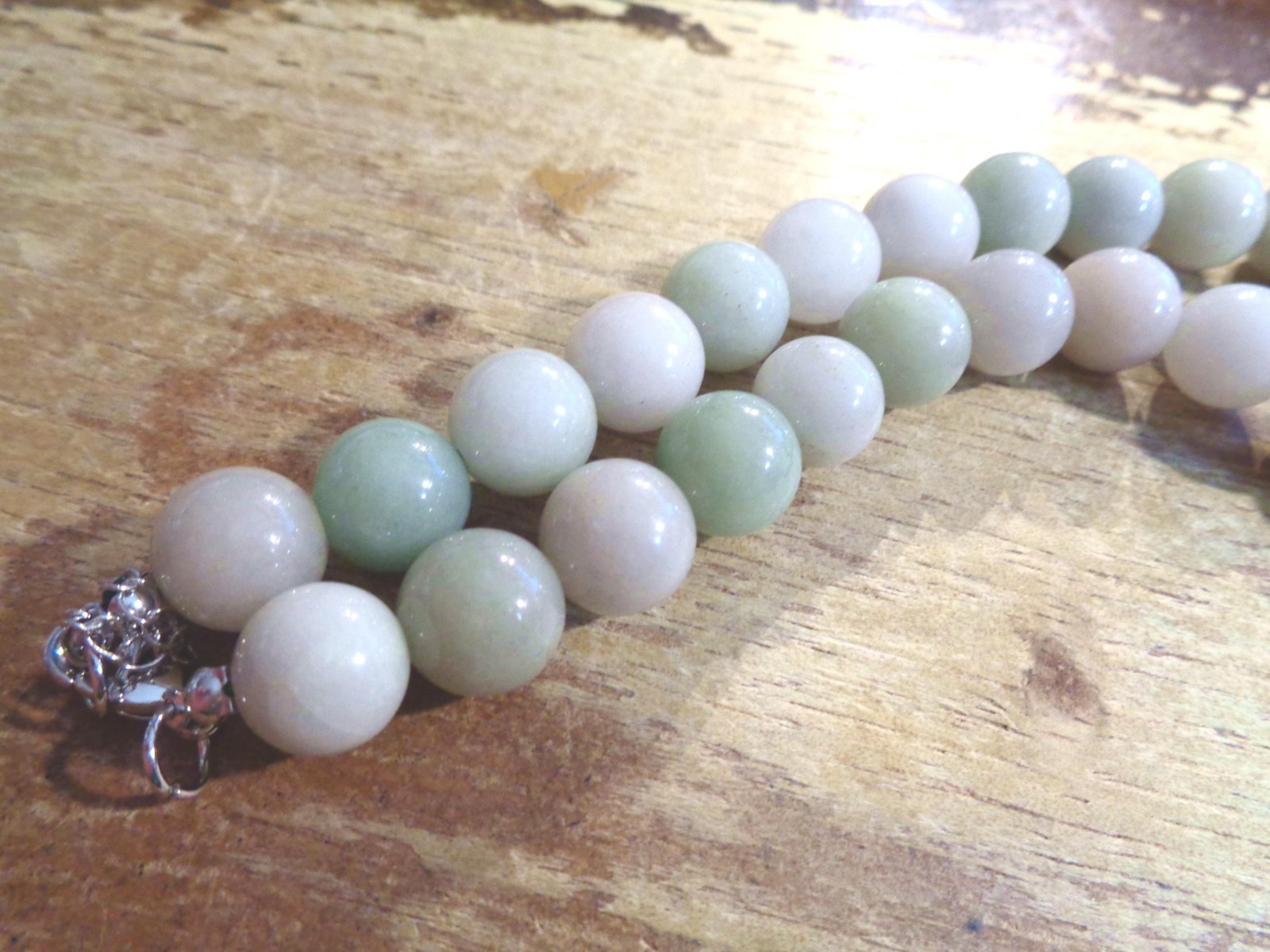 12.5MM MIXED CELADON GREEN LAVENDER JADE JADEITE ROUND BEAD NECKLACE 18-19.5″