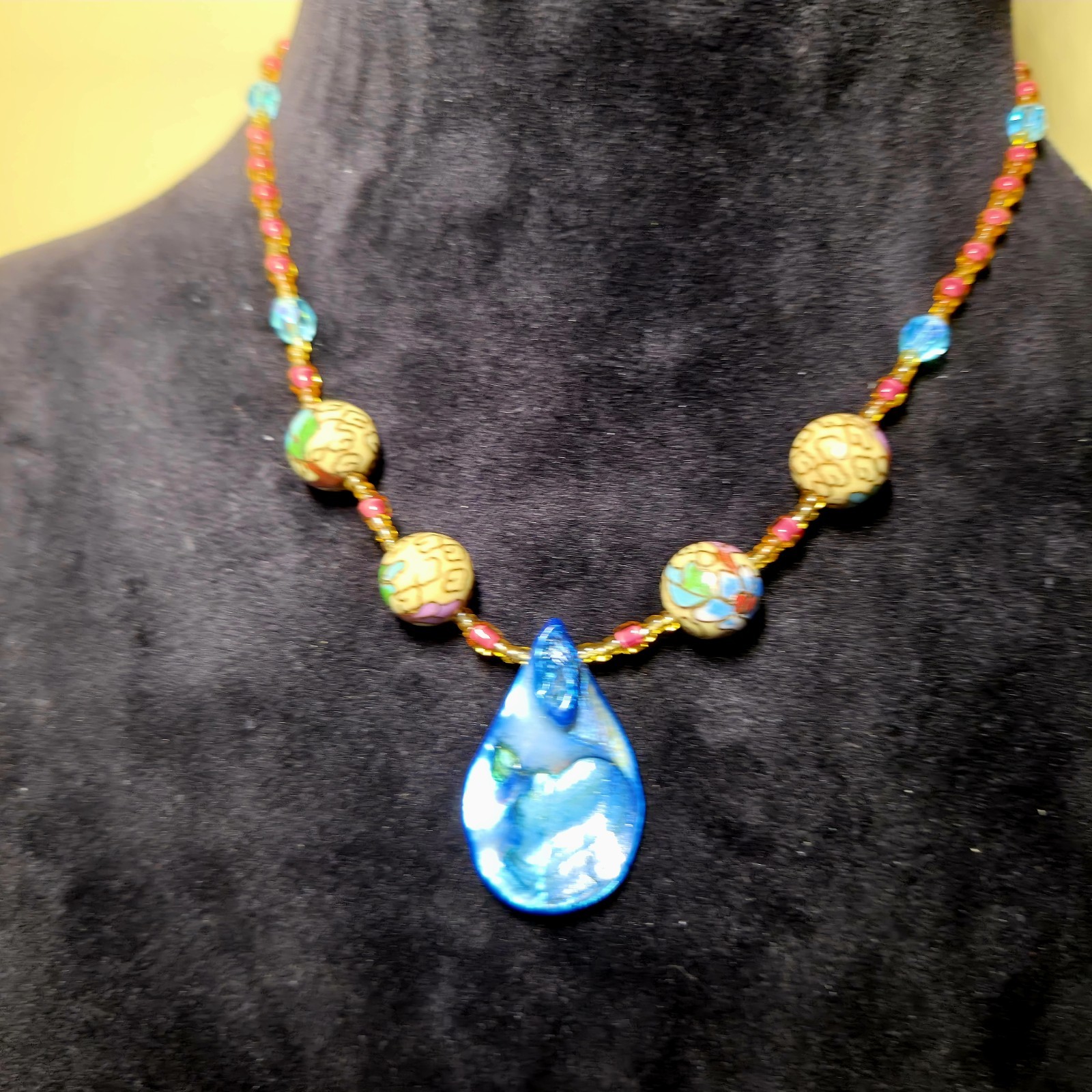 Pendant Shell Necklace, Abalone With Decorative Beads Beach Theme