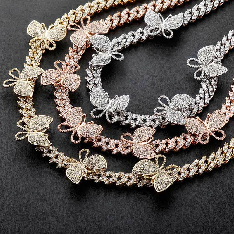 Hip Hop Iced 12mm 16″ Butterfly Box Lock Choker Miami Cuban Chain Bling Necklace