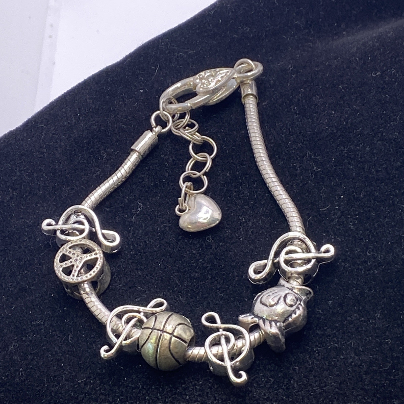 Womens Silver Tone Peace Music Love Sports Bracelet Silver