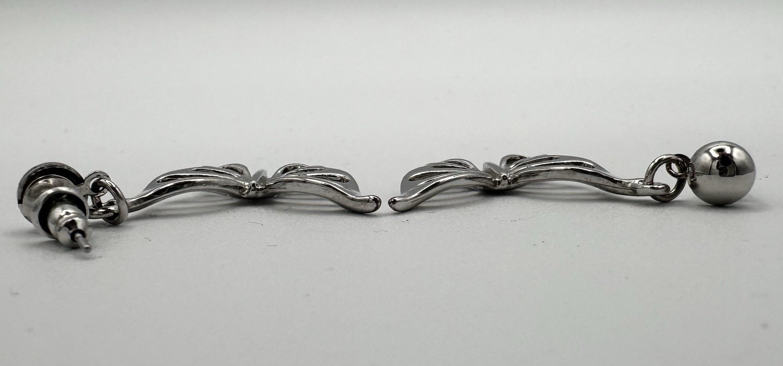 Silver Tone Butterfly Dangle Earrings – Pierced Post with Friction Back