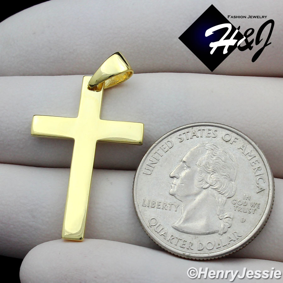 MEN WOMEN 925 STERLING SILVER PLAIN SIMPLE GOLD PLATED CROSS PENDANT*GP194