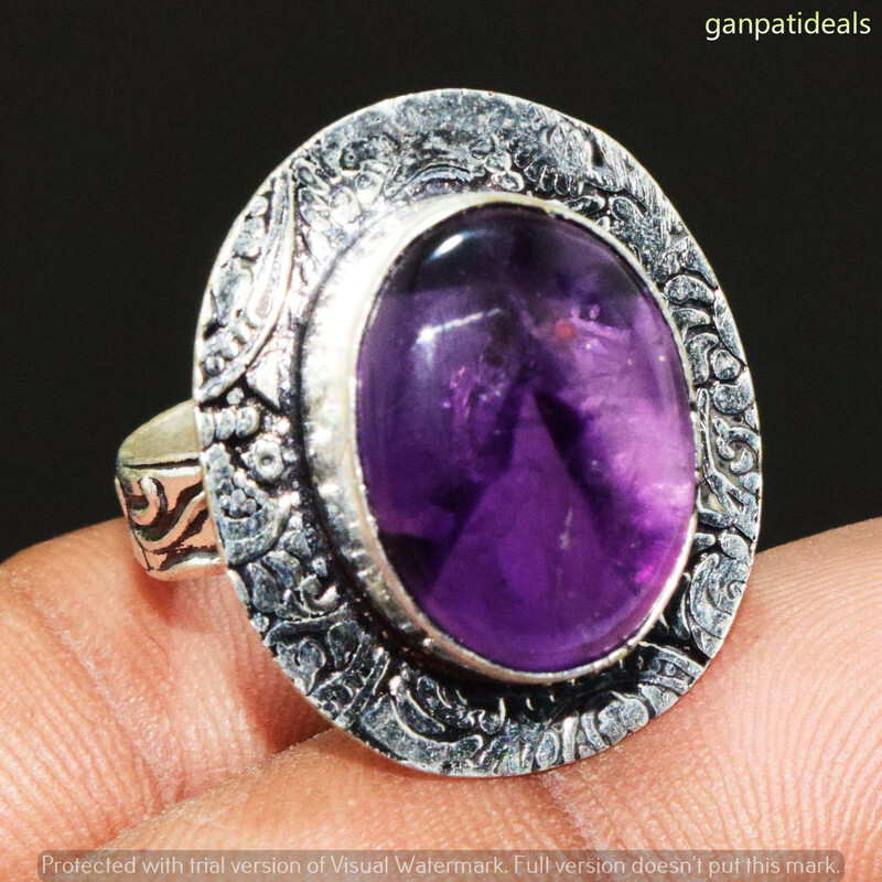 Amethyst Gemstone Handmade Ring Jewelry US Size- 9.5 GR-31487