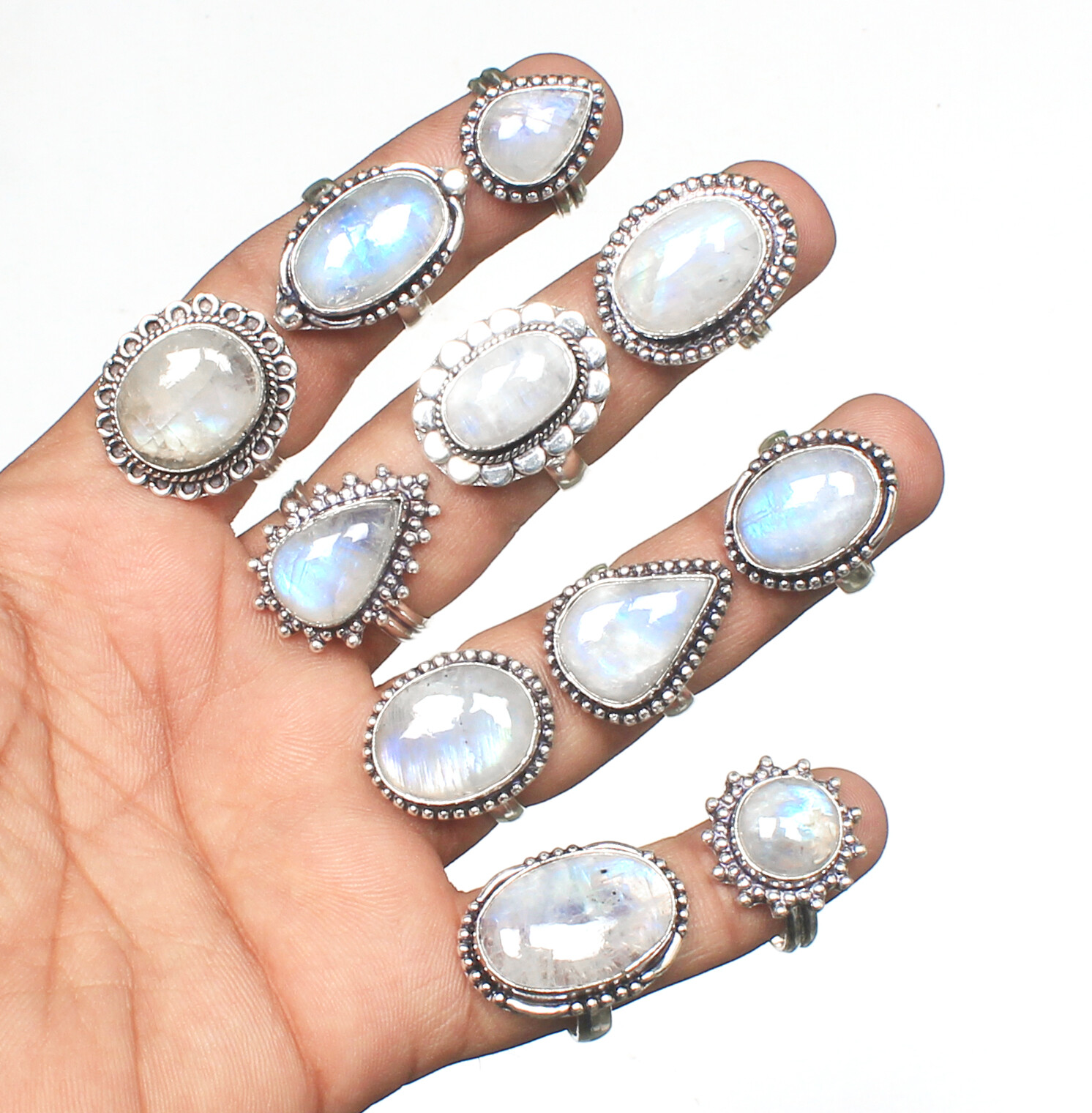 Natural Flashy Rainbow Moonstone Gemstone Handmade Rings For Women Jewelry