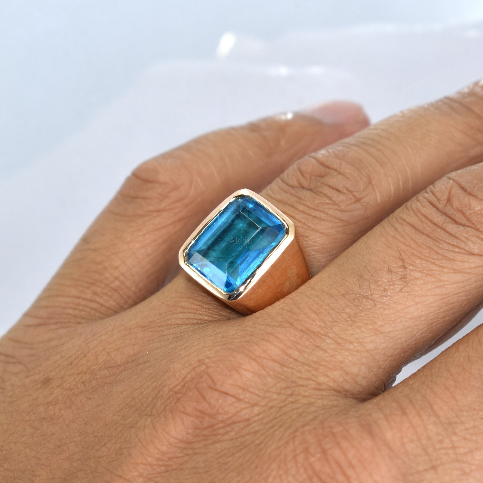 Elegant Bue Topaz Copper Handmade Ring Attractive Daily Wear Bold Look
