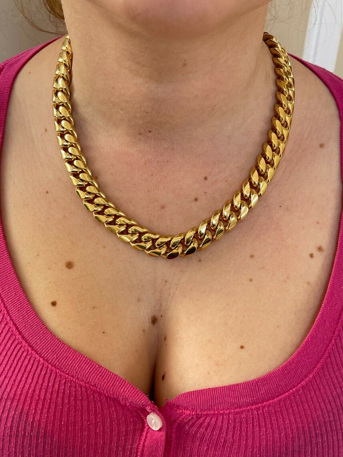 Miami Cuban CHOKER Chain Solid 18k Gold Plated Stainless Steel Unisex 18″ 20″
