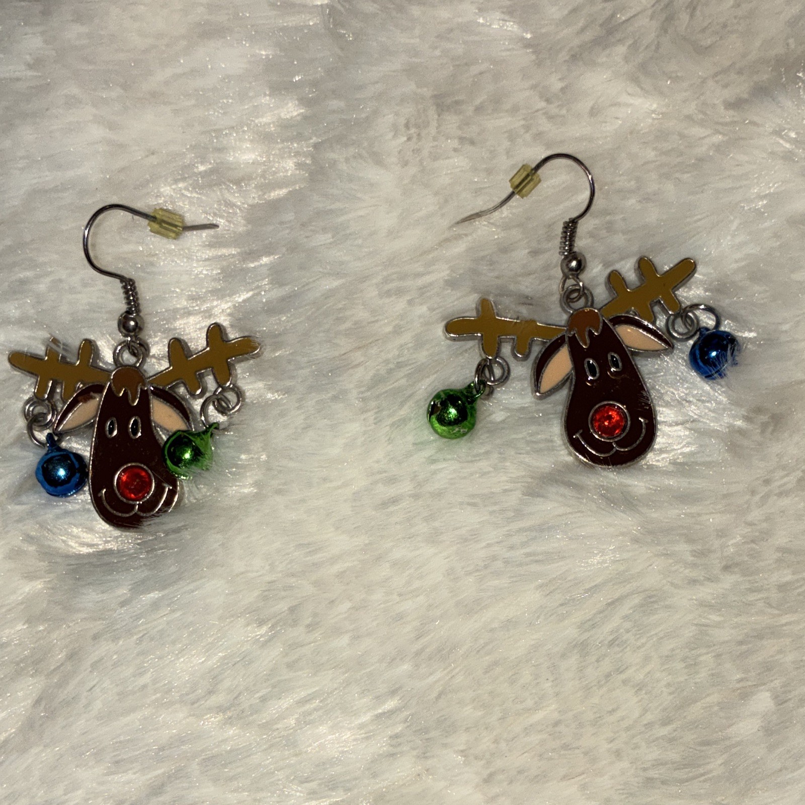 Multicolor Enamel Reindeer Dangle Hook Earrings Metal Christmas Theme