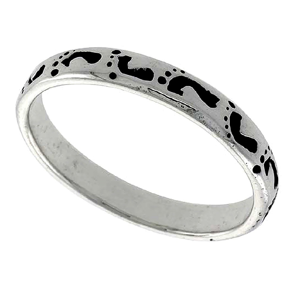 Sterling Silver Footprints in The Sand Stackable Wedding Band Ring
