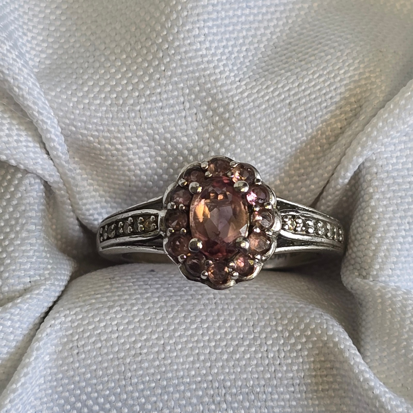 Sterling Silver Ring 3.57g Fine Jewelry Size 8 Band Pink & Clear Stones *READ*
