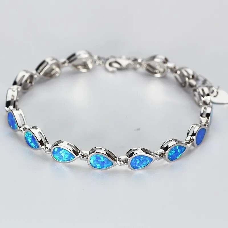 Hawaii Blue Opal Water Drop Bracelet 925 Sterling Sliver Jewelry For Women Girls