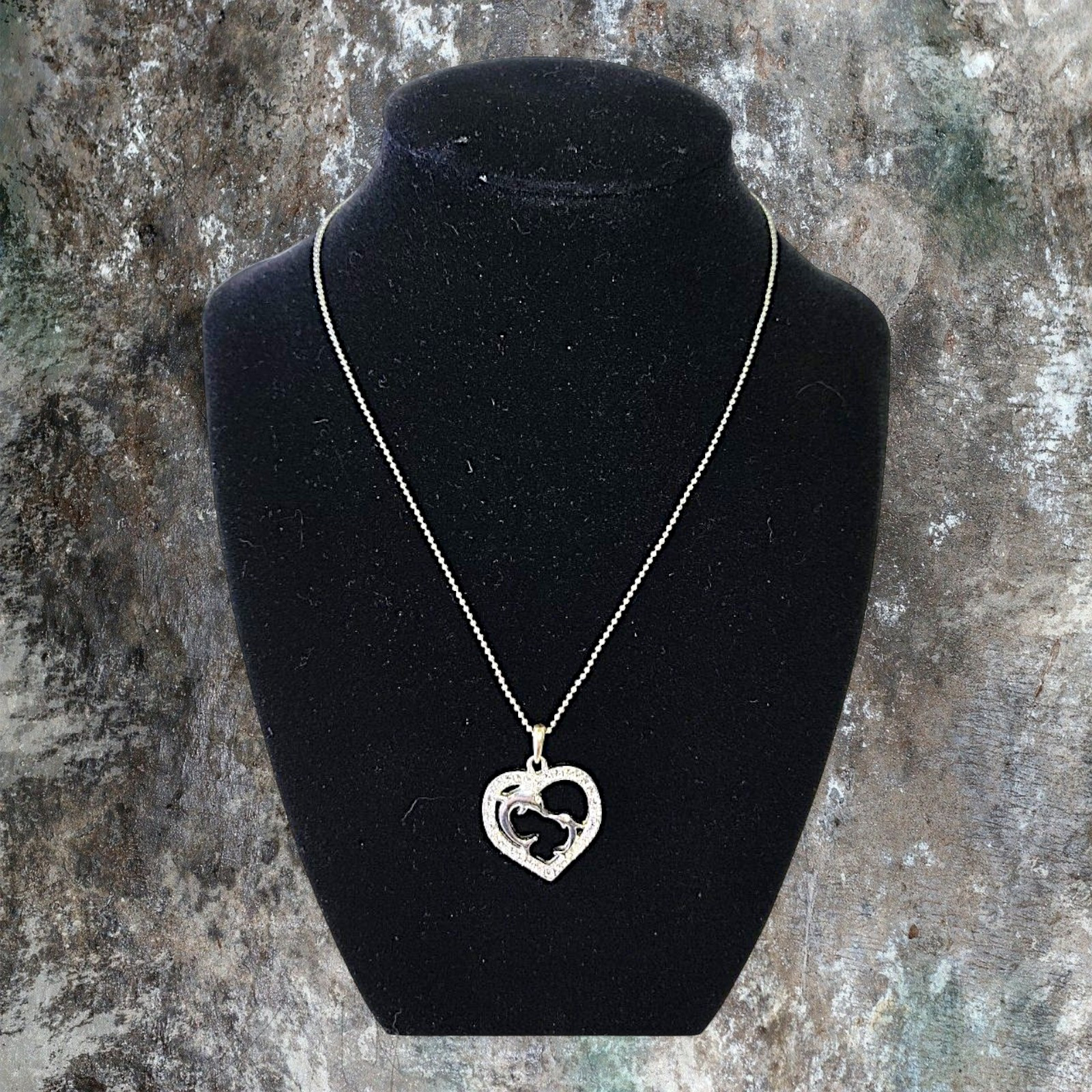 Dolphins Heart Pendant Necklace 16”-19” Silver Toned By Adult Jewels