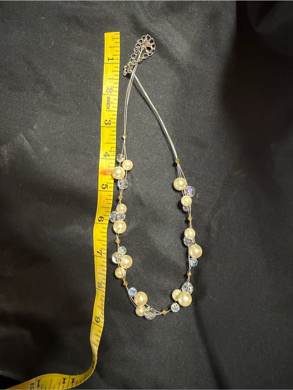 Source Unknown Gold Pearl and Clear Crystal Necklace – Women Jewelry