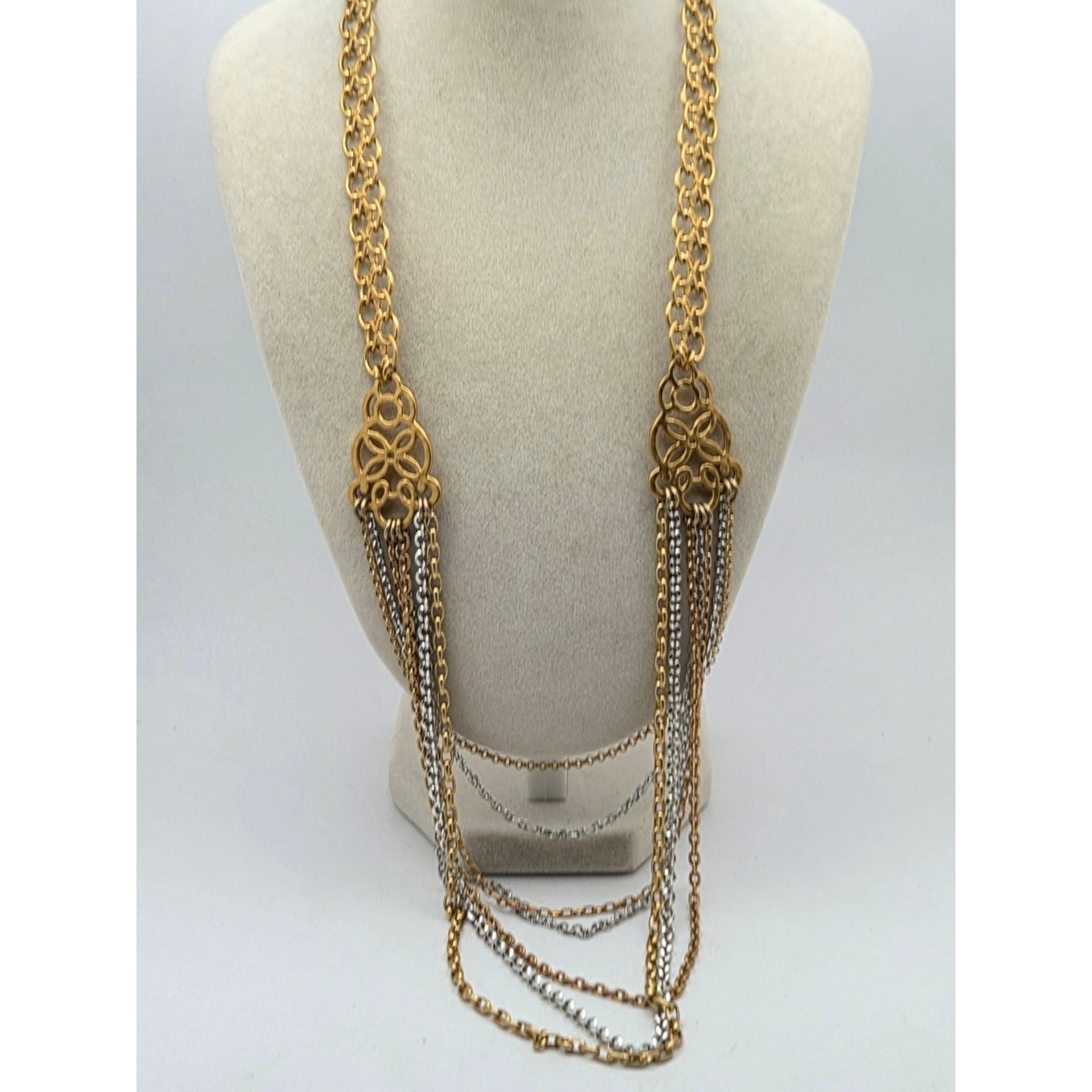 ​Brighton Multi-Strand Mixed Metal Chain Necklace 21″ Gold Silver Filigree