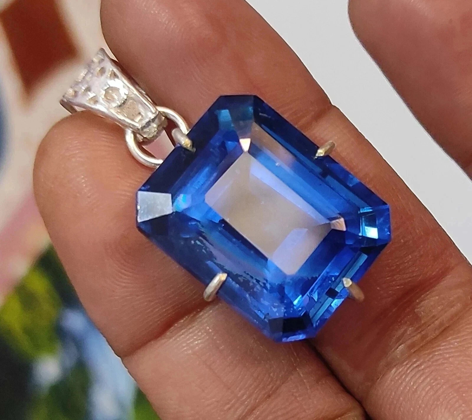 55.80 Ct Certified Natural Emerald Cut Blue Sapphire 925 Solid Silver Pendant