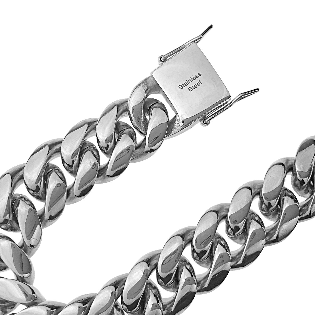 Men’s Solid Stainless Steel Bracelet Silver 18MM Thick Heavy Miami Cuban 8.5” in
