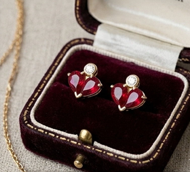 2.50ct Pear cut simulated Red Ruby/ Diamond Stud Earrings 14k Yellow Gold Plated