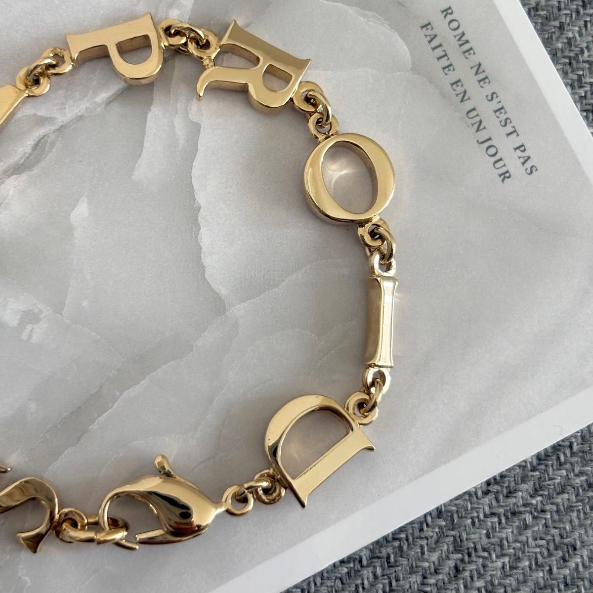 Christian Dior Paris Logo Chain Bracelet Gold Tone 19.5cm Accessory w/Box