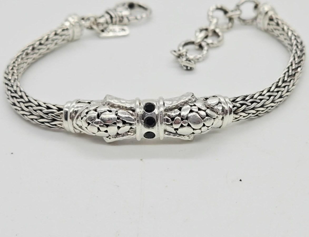 Sarda Wheat Bracelet Sterling Silver 925 Black Onyx Chunky Couture 8.5 in #JK