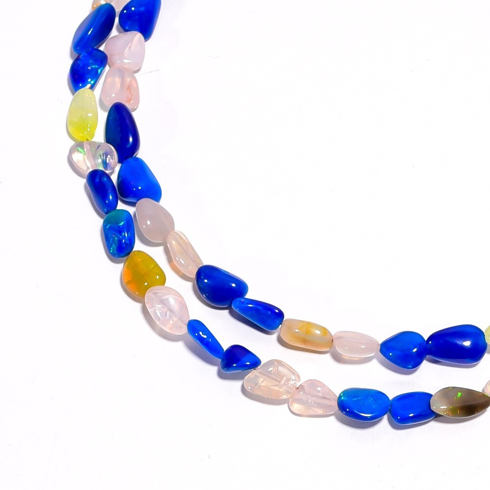 28.5 Ct. Natural Multi Ethiopian Opal Gemstone Smooth Beads Necklace 16″ A-2484
