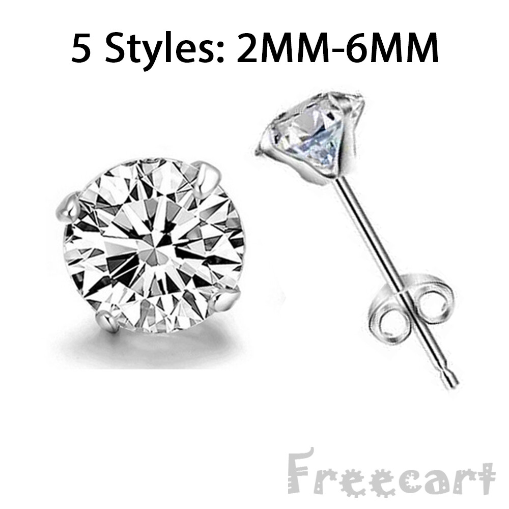 Elegant 925 Sterling Silver Round Earrings Cubic Zirconia Womens Mens Jewelry