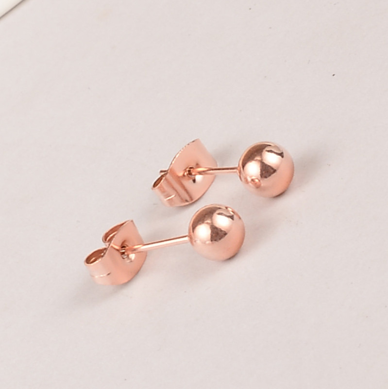Round Polish Ball Rose gold Silver Black Stainless Steel Stud Earrings S15