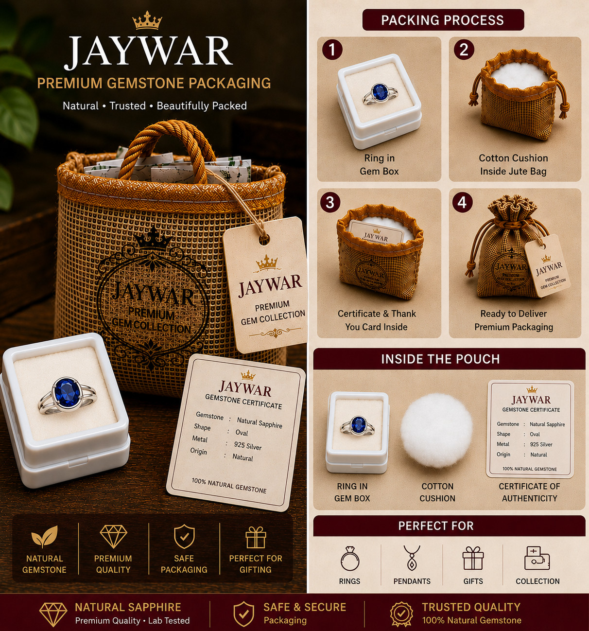 💎 JAYWAR Blue Sapphire Ring Adjustable Panchdhatu Silver Plated Unisex