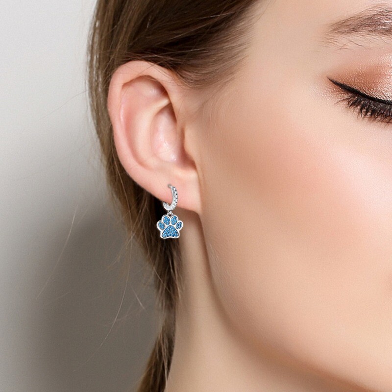 KUNSIR 925 Sterling Silver Blue Mini Paw Drop Hoop Earrings For Women Jewelry