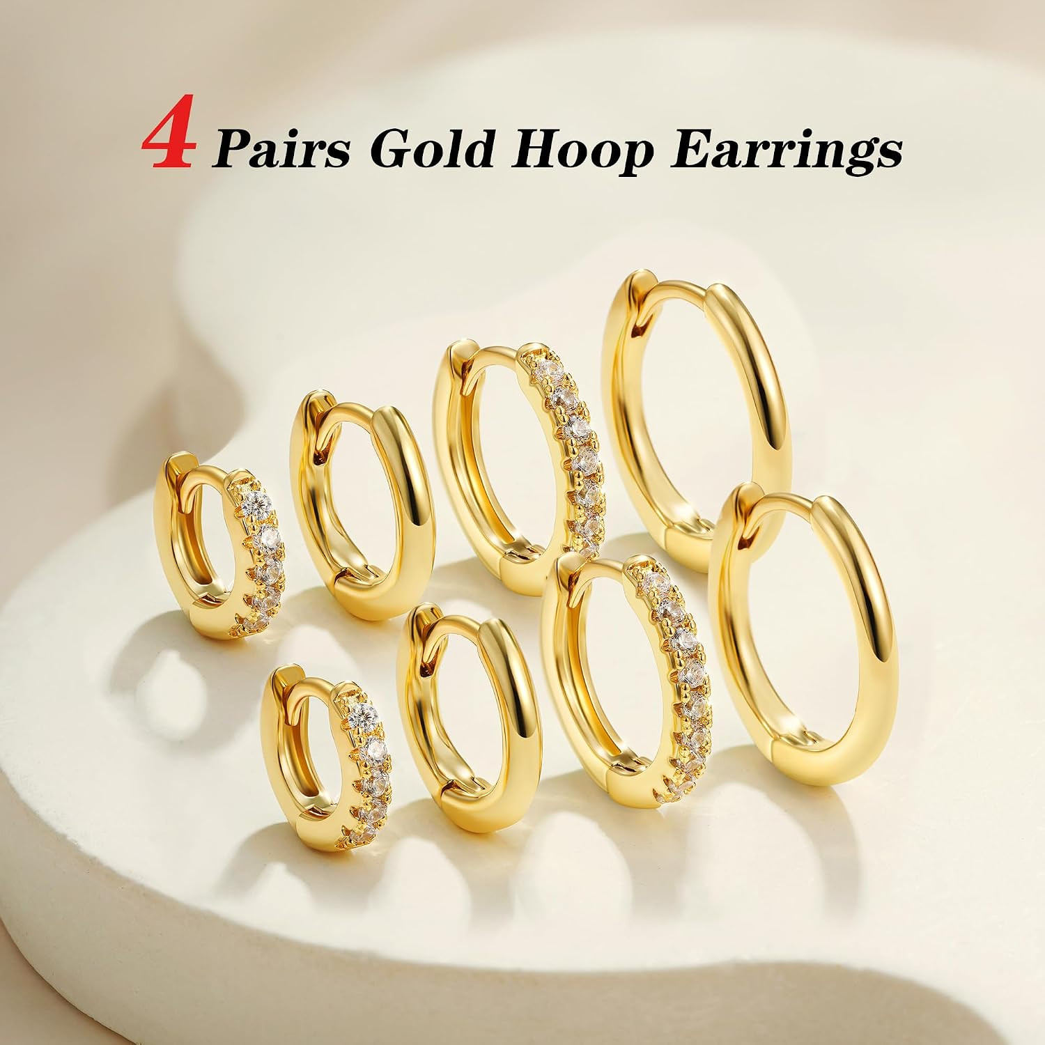 4 Pair Small Gold Hoop Earrings for Women Sensitive Ears – Hypoallergenic 14K Re