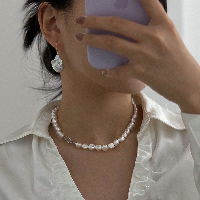 Summer Versatile Irregular Baroque Pearl Necklace for Women, 14K Gold Filled Nat