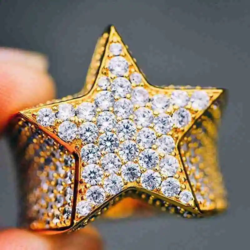 Star Ring Five Point Rhinestone Pave Setting Hip Hop Unisex Party Jewelry