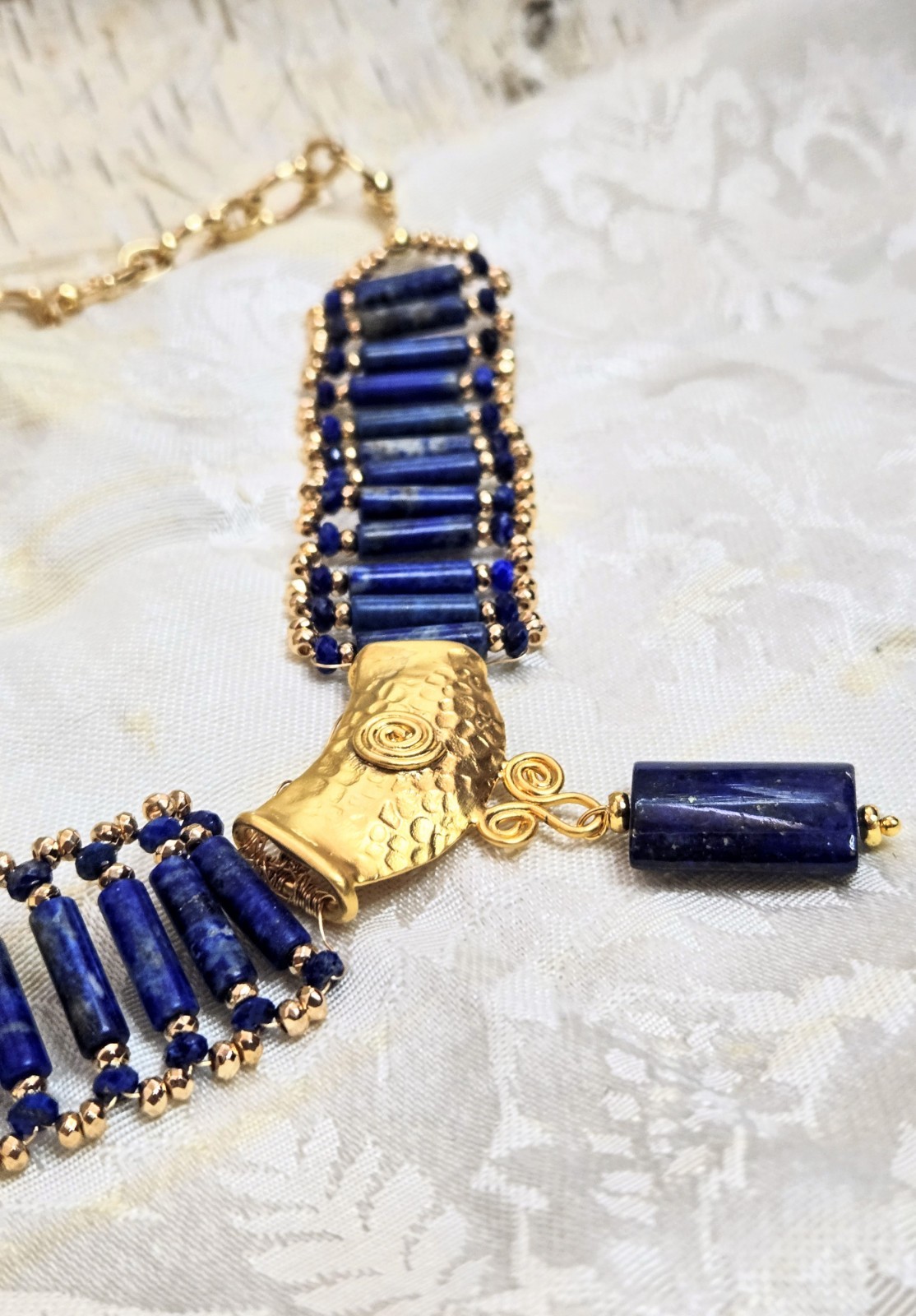 Natural Lapis Lazuli In Ancient Egyptian Inspired Handwoven Necklace -Stunning!