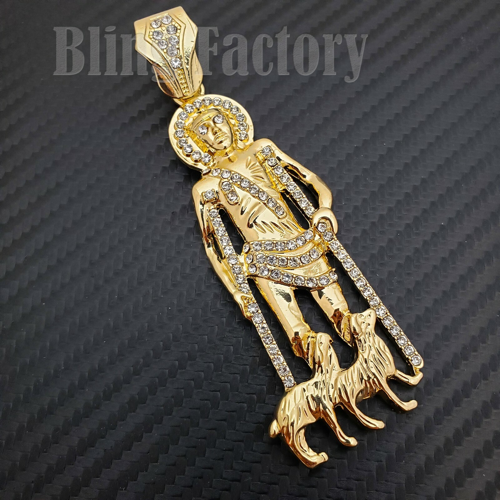 HIP HOP ICED ICY CUBIC ZIRCONIA GOLD PLATED ALLOY SAN LAZARO BLING CHARM PENDANT