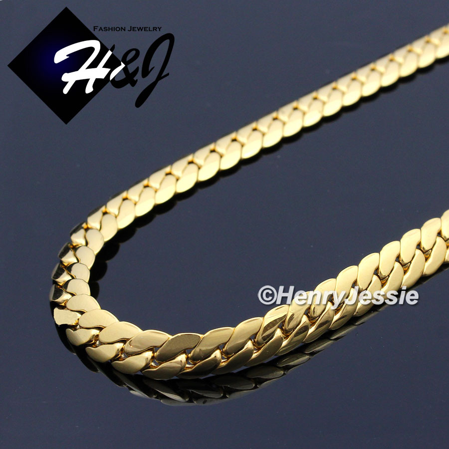 18-40″MEN Stainless Steel 3/4/5/6/8mm Gold Plated Miami Cuban Chain Necklace*155